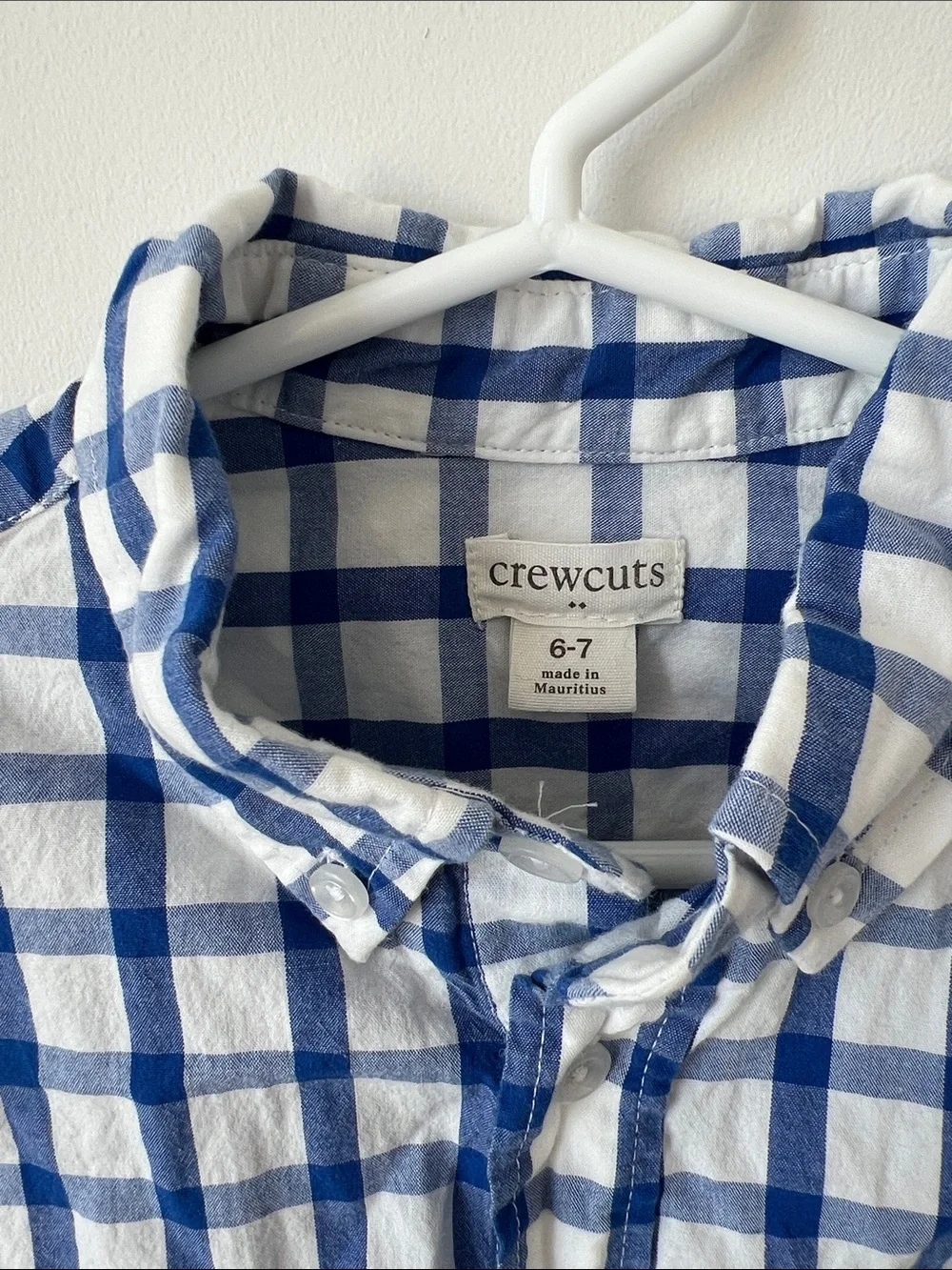 3/$15 Crewcuts Boys Blue White Gingham Check Long Sleeve Button Down Shirt 6-7